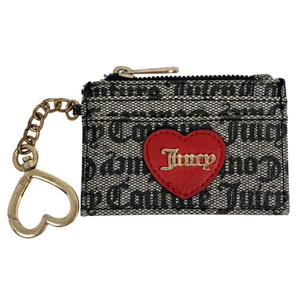 JUICY COUTURE Love Actually Card Case Zip Wallet Keychain w/ Heart